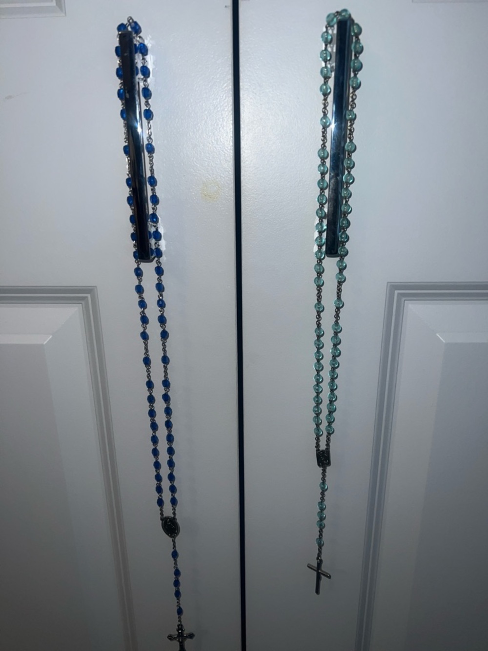 Set of Two Rosary Necklaces - Blue and Teal Beads
